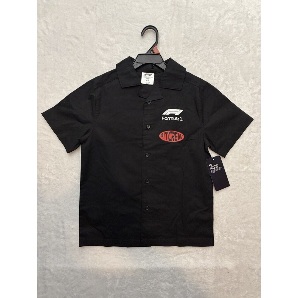 Formula 1 F1 Boys Shirt Size 8 M Black Pit Crew Button Up Short Sleeve Racing